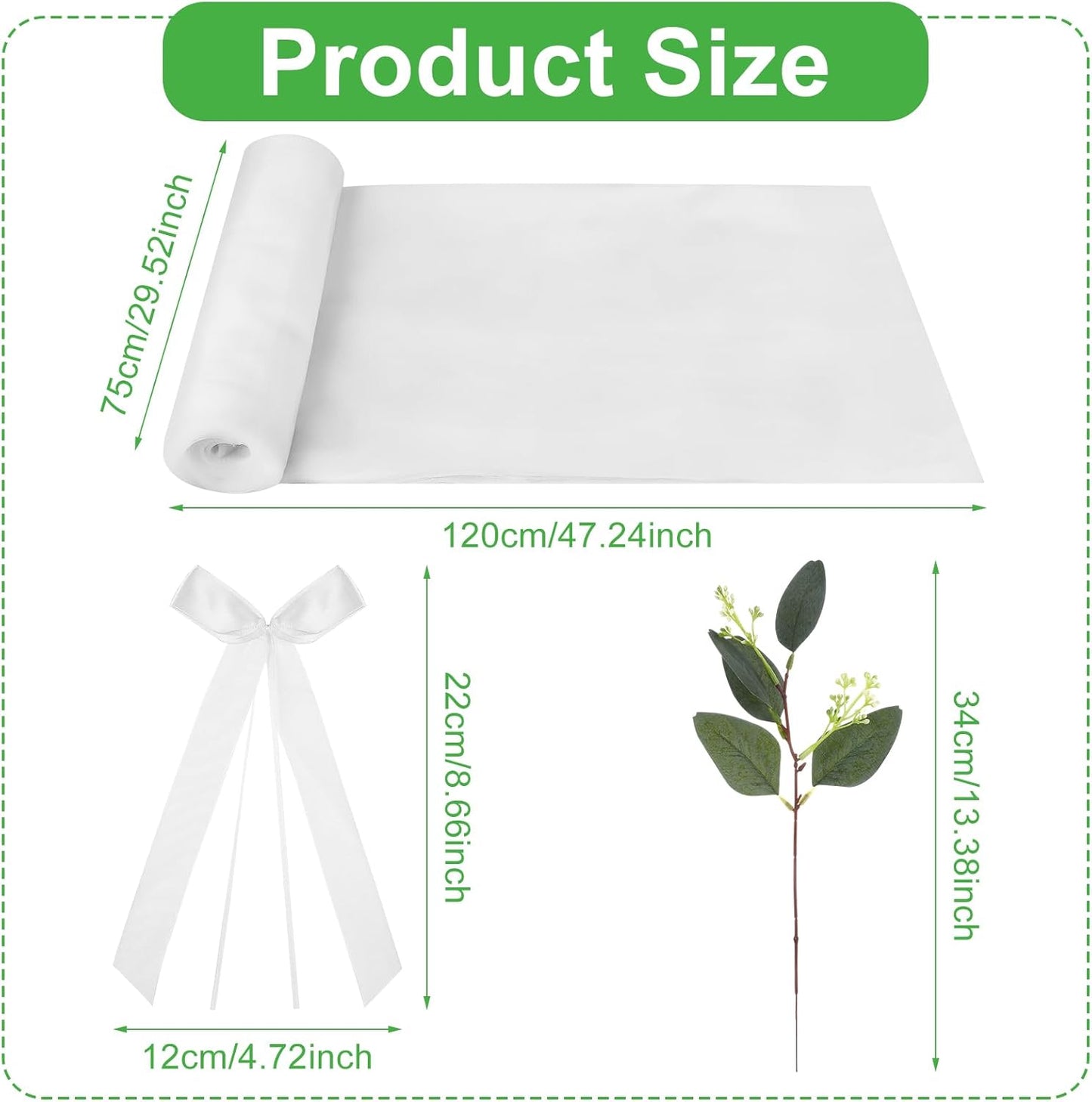 Skiennix Wedding Aisle Decorations - 24 Sets of Elegant White Ribbon Bows with Artificial Eucalyptus for Chairs & Benches