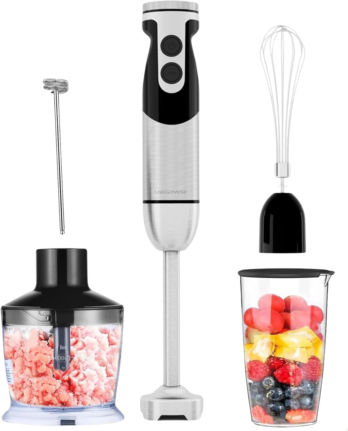 MegaWise Pro Immersion Hand Blender - 5-in-1 with Powerful Motor & 12 Speeds | Black Finish