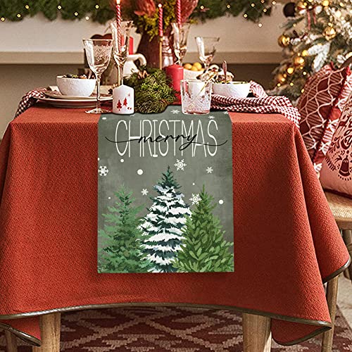 Snowflake Christmas Tree Table Runner 13x72 Inch Winter Holiday Decor - Farmhouse Style