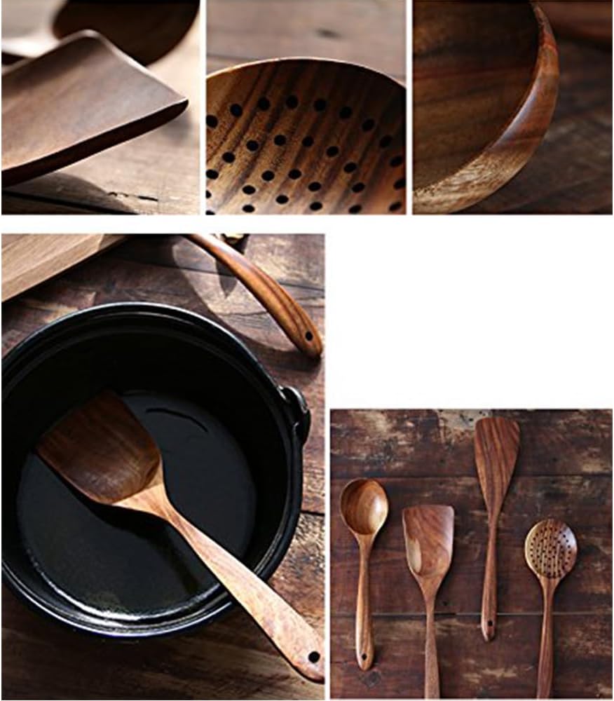 Skiennix Wooden Spoons Set - 4-Piece Luxury Natural Teak Utensils for Nonstick Cookware | Ideal Gift for Home Chefs