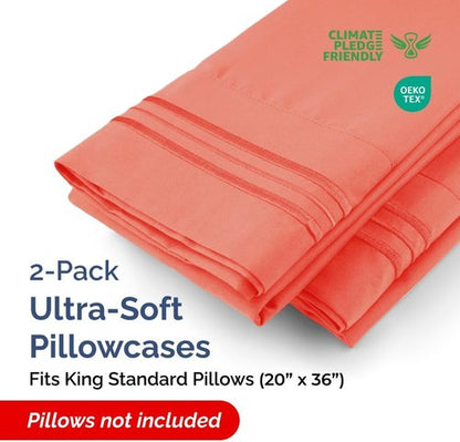 King Standard Pillow Cases - Ultra-Soft Hotel Quality Covers | Fade-Free & Wrinkle Resistant - Coral, Set of 2