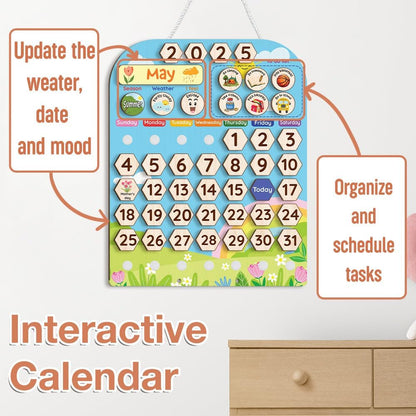 Skiennix Interactive Wooden Calendar for Kids Ages 3+ | Teach Seasons & Days | 12 x 15 Inches