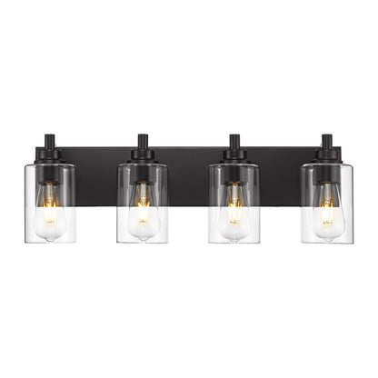 METWET 4-Light Bathroom Light Fixtures, Black Vanity Light with Cylinder Clear Glass Shade, Modern Vanity Lighting Fixtures Over Mirror, VL143-MB-4