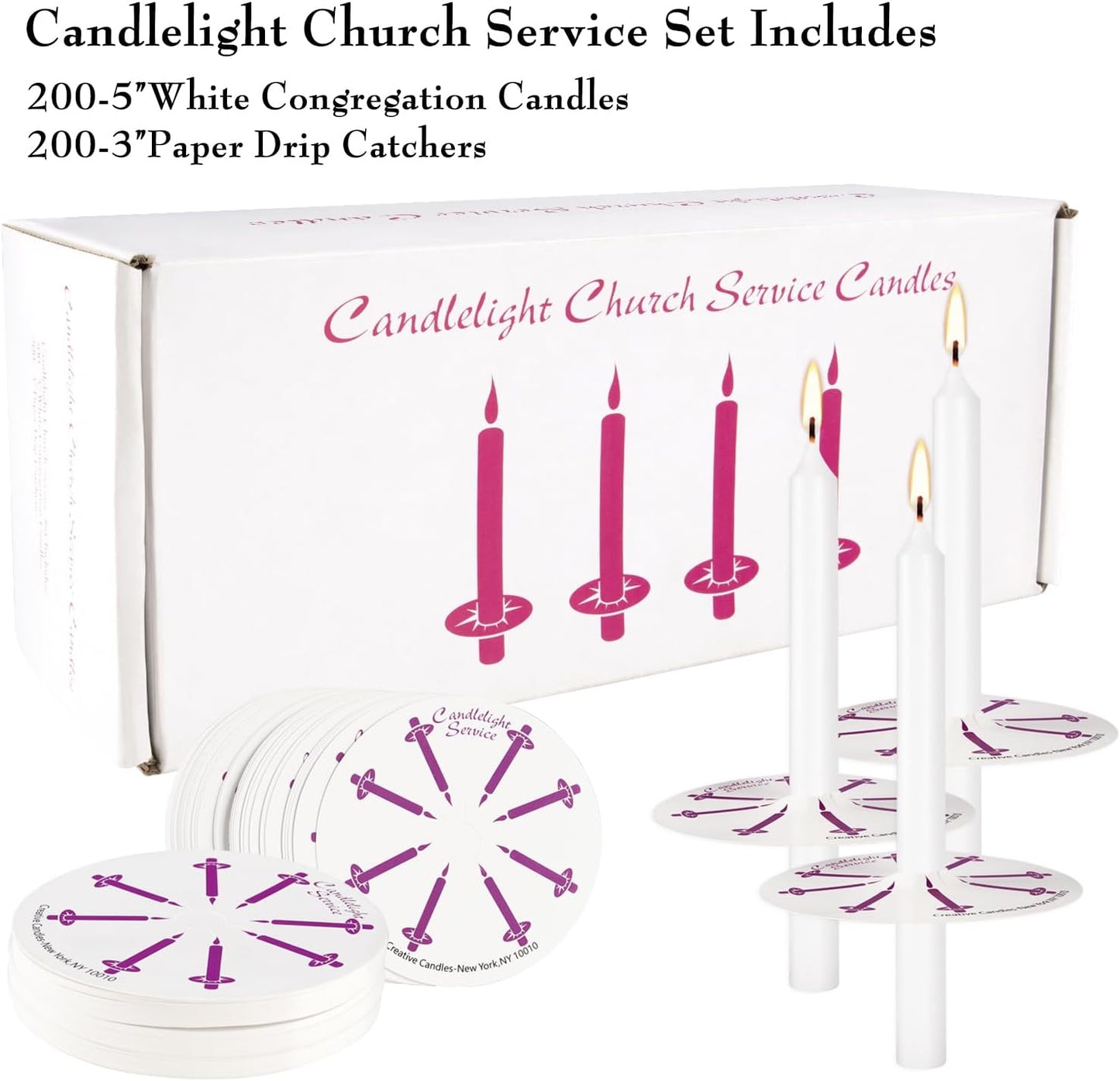 Skiennix 200 White Taper Candles - Smokeless & Unscented with Drip Protectors | 4.7'' H x 0.47'' D for Prayers & Memorials