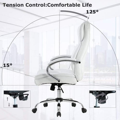 BestOffice Ergonomic Office Chair Desk Chair PU Leather Computer Chair Executive Adjustable High Back PU Leather Task Rolling Swivel Chair with Lumbar Support (White)