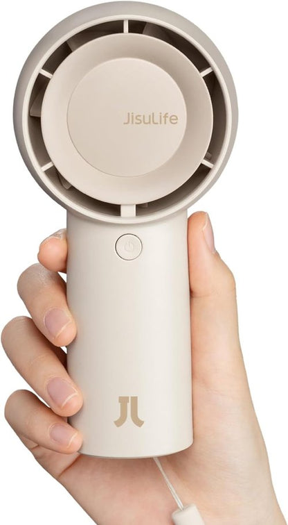 JISULIFE Handheld Portable Turbo Fan - 4000mAh USB Rechargeable Mini Fan with 16H Cooling Time | 5 Speeds - Brown