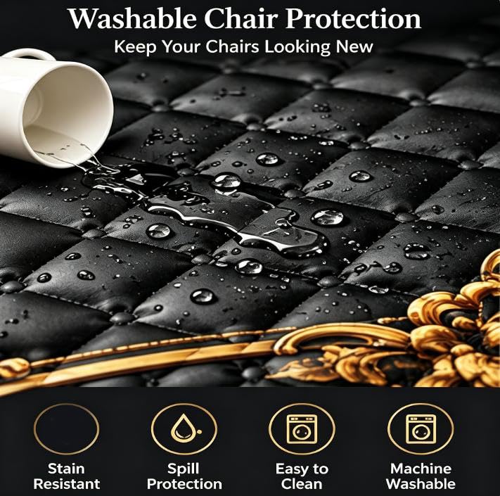 6 Pack Gold Baroque Stretch Dining Chair Covers - Elegant, Washable Furniture Protectors