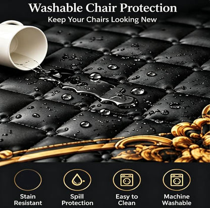 6 Pack Gold Baroque Stretch Dining Chair Covers - Elegant, Washable Furniture Protectors