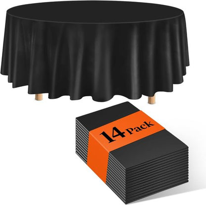 Black 14-Pack Plastic Tablecloths by [Brand Name] - 84-Inch Disposable Round Party Covers