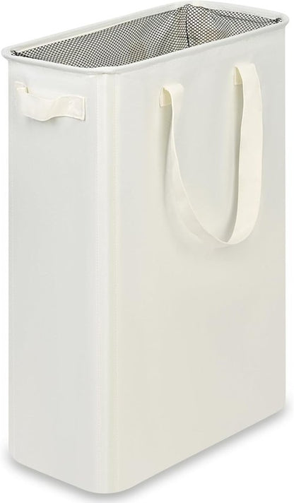 Efluky Slim Laundry Basket - Collapsible Narrow Hamper with Handles | 12.7 Gallon Beige for Bedroom & Dorm
