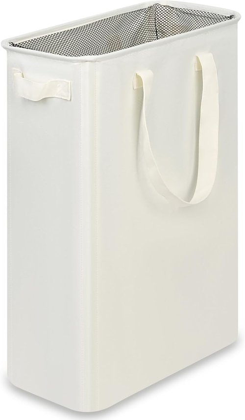 Efluky Slim Laundry Basket - Collapsible Narrow Hamper with Handles | 12.7 Gallon Beige for Bedroom & Dorm