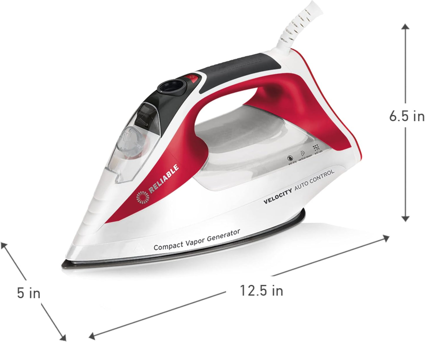 Reliable Velocity 270IR Steam Iron - Compact Auto Control Vapor Generator with Sensor Technology, 8 Heat Settings