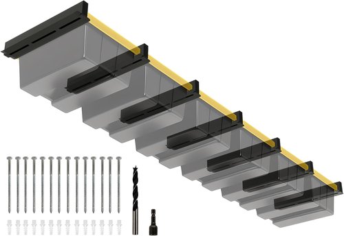 Heavy Duty 6-Bin Overhead Garage Storage Rack by [Brand Name] - Powder Coated Ceiling Organizer for Garages & Sheds