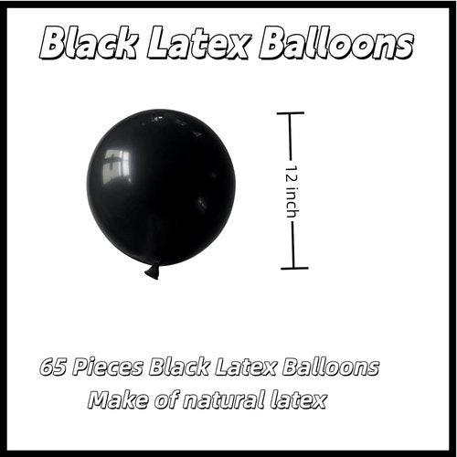 65 Pieces Matte Black Balloons - 12 Inch Latex Party Balloons for Birthday, Graduation & Halloween Decor