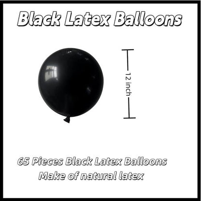 65 Pieces Matte Black Balloons - 12 Inch Latex Party Balloons for Birthday, Graduation & Halloween Decor