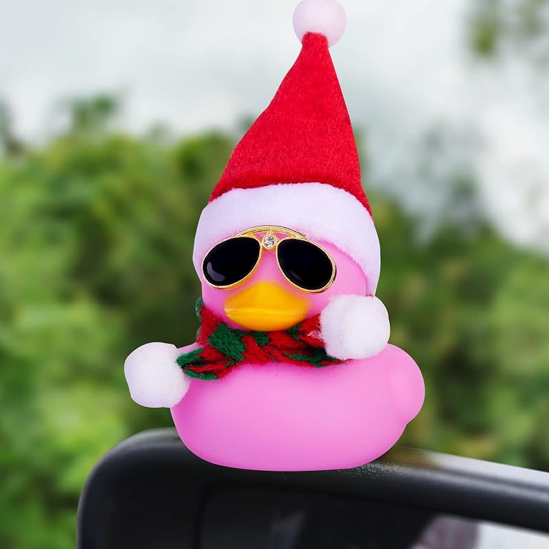 Christmas Rubber Duck Car Ornament with Hat, Sunglasses & Scarf - Pink Duck-Green Scarf (Variation of THIS listing)