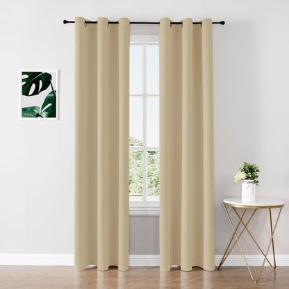 ChrisDowa Blackout Curtains - Thermal Insulated Room Darkening Panels, 84 Inch Long, Biscotti Beige (Set of 2)