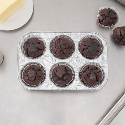 Restaurantware Pastry Tek 9.5 x 6.5 x 1.5 Inch Muffin Tins 25 Disposable Cupcake Pans - 6 Cavities Standard Size Silver Aluminum Baking Pans Durable For Baking Cupcakes Muffins or Mini Pies