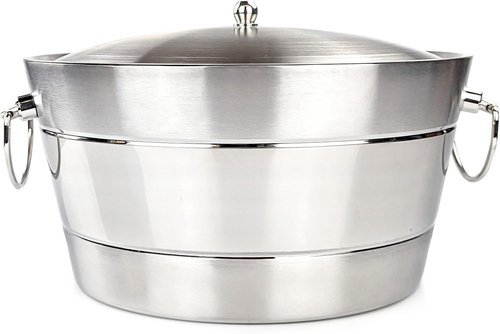 BREKX Insulated Stainless Steel Ice Bucket with Lid for Parties - Ribbed Anchored Double-Walled Large Ice Bucket for Extended Chill - Champagne Bucket for Mimosa Bar Supplies