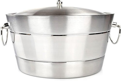 BREKX Insulated Stainless Steel Ice Bucket with Lid for Parties - Ribbed Anchored Double-Walled Large Ice Bucket for Extended Chill - Champagne Bucket for Mimosa Bar Supplies