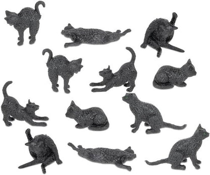 Accoutrements Archie McPhee Itty Bitty Black Cats - 12 Adorable Vinyl Kitties in 6 Styles for Halloween Fun