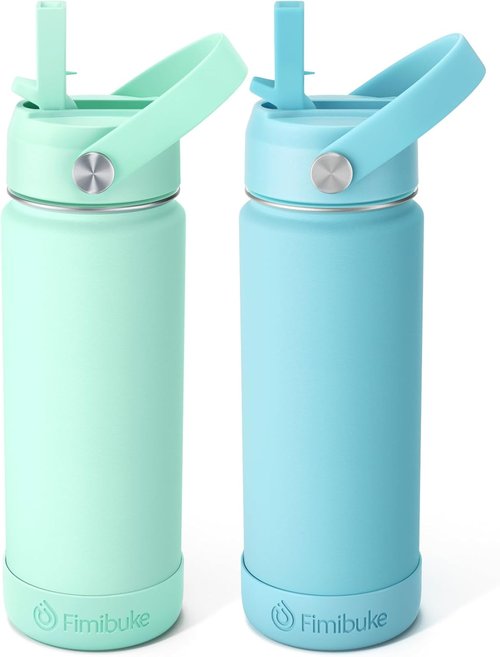 Fimibuke Kids Insulated Water Bottle - 18oz BPA-Free Double Wall Tumbler with Straw | Leak-Proof Design for School (2 Pack, Underwater World)