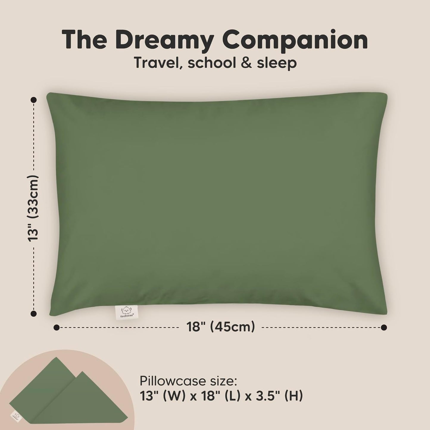 My Little Dreamy Toddler Pillow - Organic Cotton Travel Pillow with Case | Soft & Breathable 13x18" for Ages 2-5 (Jungle Green)