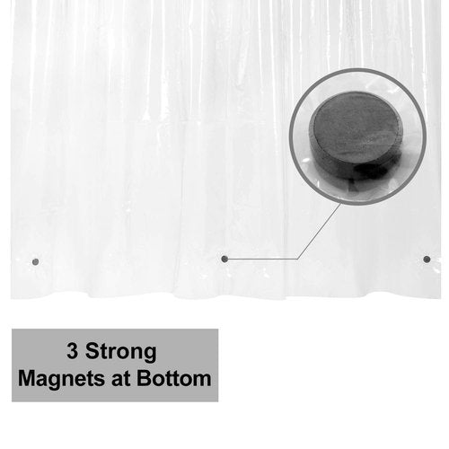 BAROSSA Design 48 inch Wide Stall Shower Curtain Liner with 3 Magnets - PEVA, Waterproof, PVC Free, Metal Grommets, Clear, 48x72