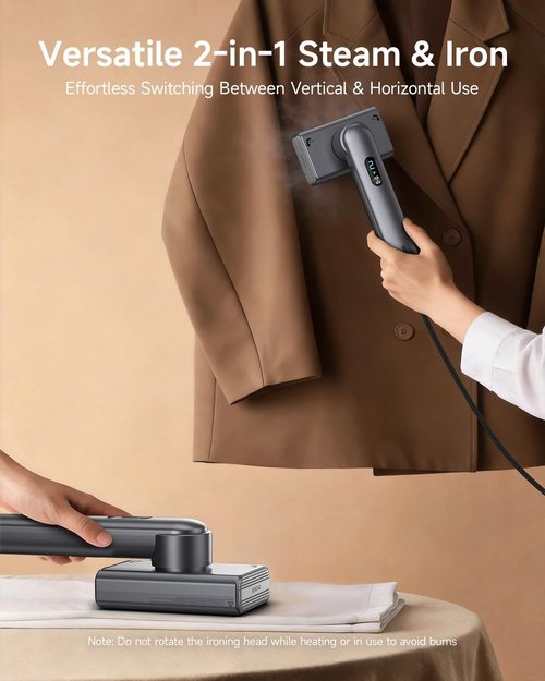 Epicka Dual Voltage Travel Steamer - Portable 2-in-1 Handheld Iron with Auto Shut-Off & Dual Steam Modes | Grey