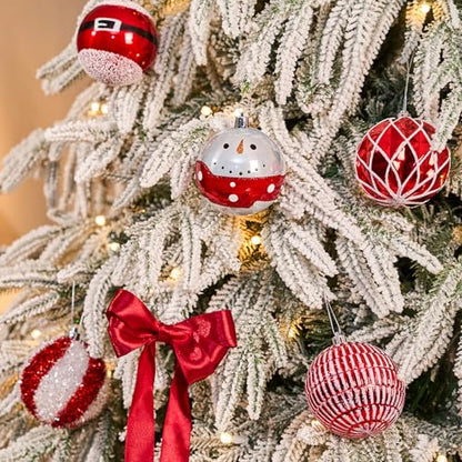 Christmas Tree Ornaments 12-Pack Red & White Plastic Shatterproof Balls 3.15 Inch