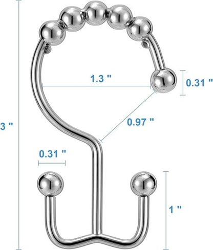 Shower Curtain Hooks Rings, TENOVEL Double Sided Shower Hooks Rust Proof for Bathroom Shower Rods Curtain, Durable Stainless Steel Bathroom Shower Curtain Hangers,Chrome,Set of 12