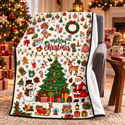 Christmas Coloring Sherpa Fleece Throw Blanket 40 x 60 Inches - Variation: Christmas Tree