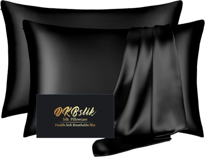 Mulberry Silk Pillowcase Set by [Brand Name] - Queen Size, Anti-Acne & Hair Care, Black | 2 Pack