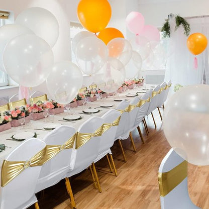 Babenest Spandex Chair Sashes - 50PCS Premium Stretch Covers with Buckle Slider | Metallic Gold for Weddings & Events