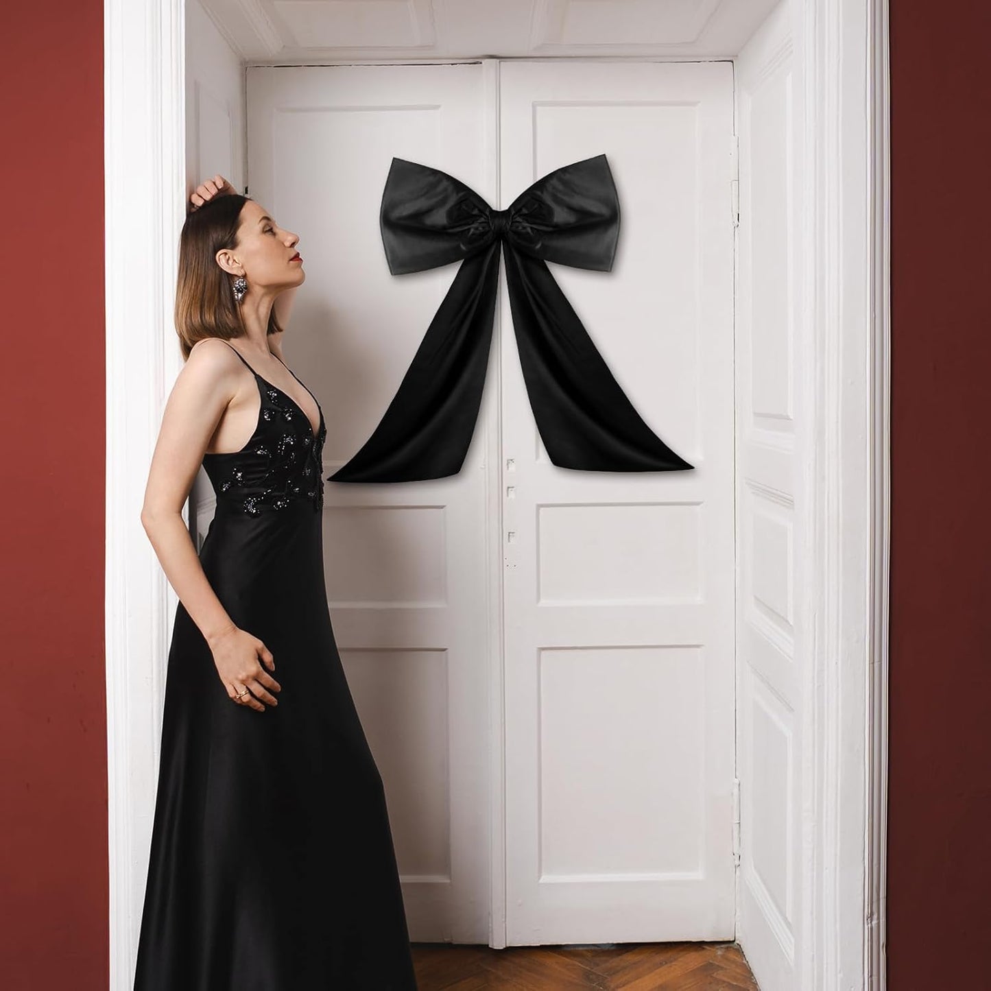 Wavwavw Large Black Bow Decor - Giant Satin Ribbon Tie for Birthday & Wedding Backdrop | 24 x 18 Inches