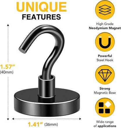 DIYMAG Magnetic Hooks - 170Lbs Heavy Duty Silver S-Hooks for Garage, Kitchen & Office | 10 Pack