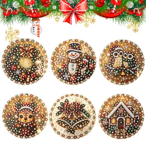 Multi-Colored Wooden Christmas Ornament DIY Craft Kit with Pearls & Gems