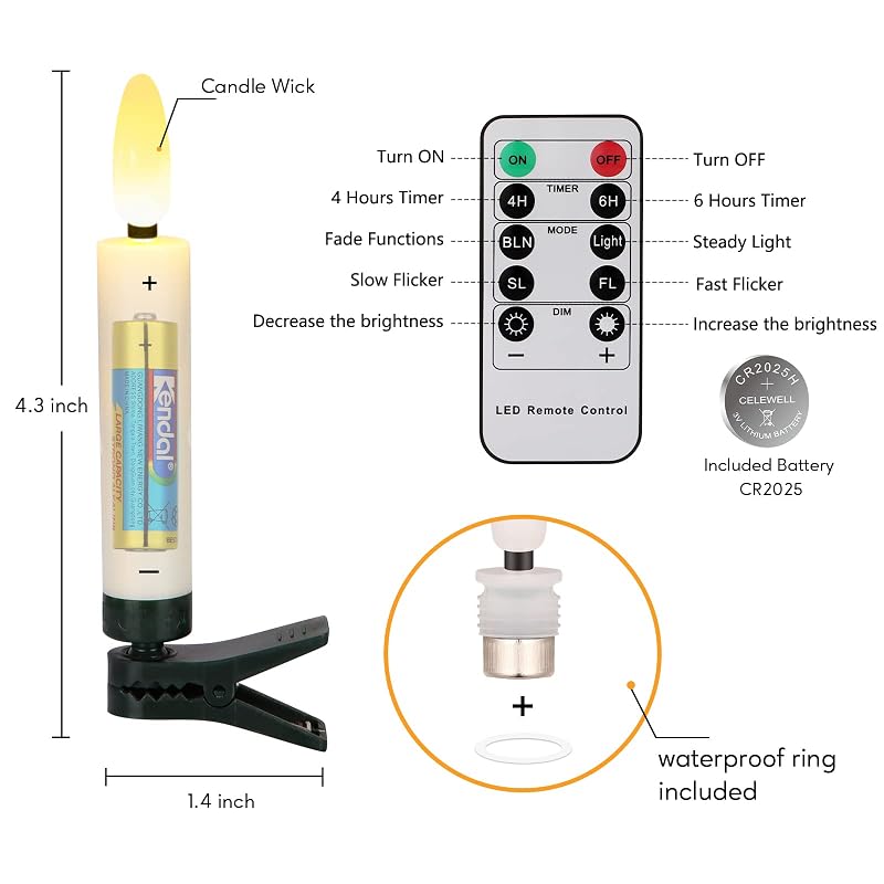 Daord 20-Pack Flameless Taper Candles with Remote & Timer - Ivory 4"