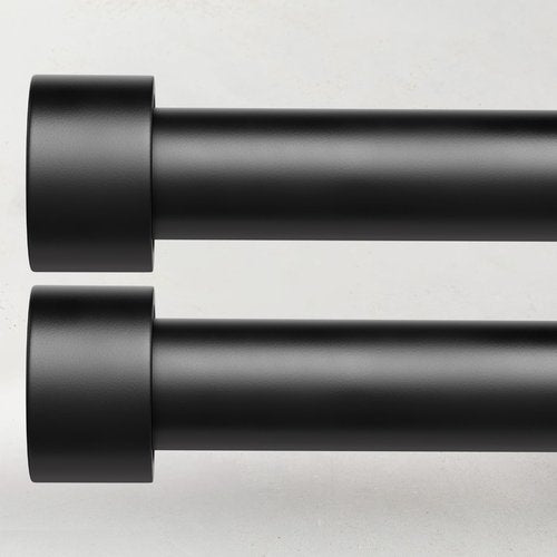 2 Pack Curtain Rods for Windows 48 to 84 Inch(4-7ft), 1 Inch Black Adjustable Heavy Duty Curtain Rod Set, Outdoor Long Drapery Rods for Patio Bedroom, Size 32"- 90"