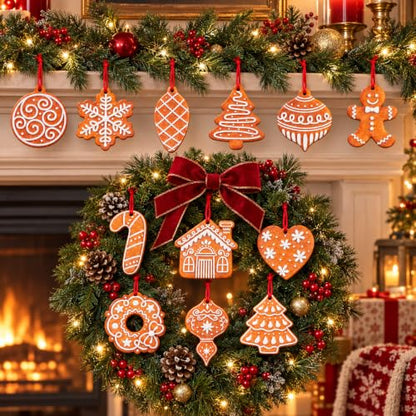 Christmas Tree Ornaments Gingerbread Style Set - 24 Pcs Holiday Decorations