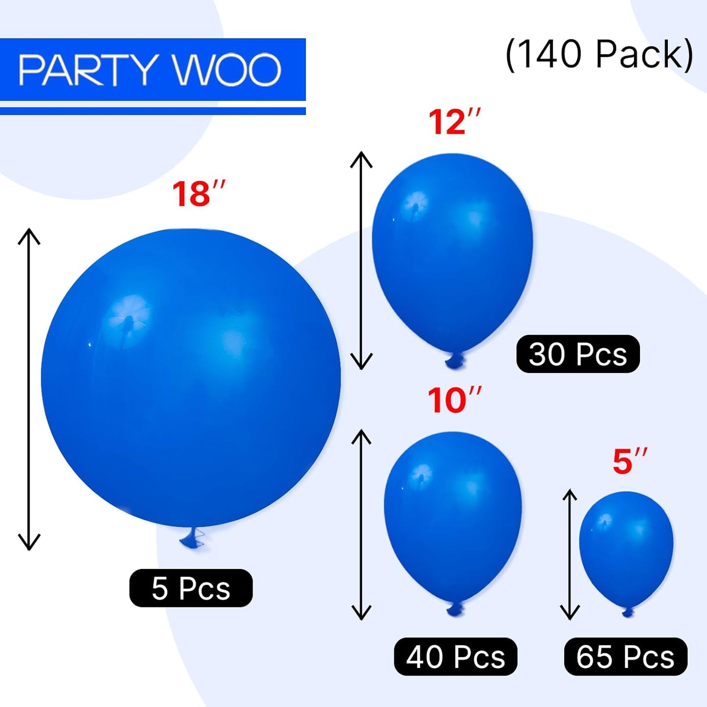 PartyWoo Royal Blue Balloons - 140-Piece Arch Kit for Baby Shower & Graduation | Various Sizes 5-12 Inch