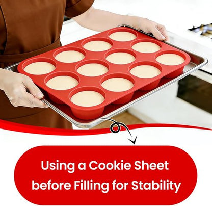 CAKETIME Silicone Muffin Pan - 3 Pack Regular 12 Cup Baking Tray for Muffins & Cupcakes