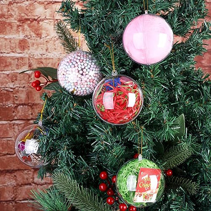 3.2 Inch Christmas Clear Plastic Fillable Ball Ornaments Set of 50 - DIY Transparent Baubles for Holiday Decor