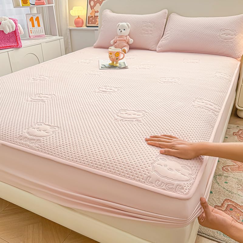 Waterproof Mattress Protector King Size Breathable Soft & Silent Pink