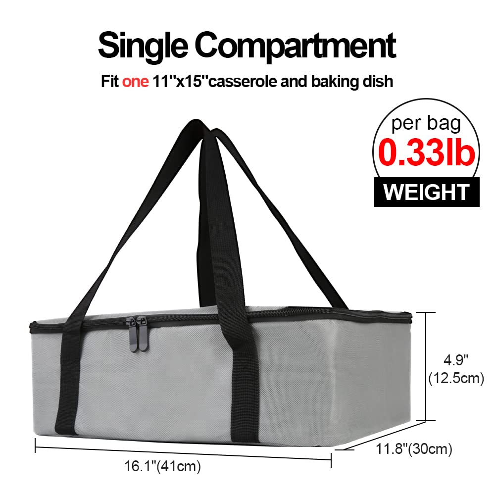 Bodaon Insulated Casserole Carrier Bag, Fits 9x13 and 11x15 Inch Baking Dish with Lid, Casserole Carriers for Hot or Cold Food for Transport (Grey)