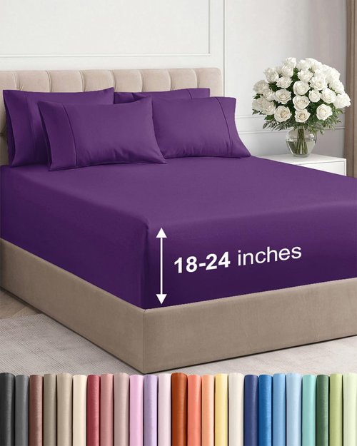 Extra Deep King Sheet Set - 6 Piece Breathable and Cooling Sheets - Hotel Luxury Bedding for Women, Men, Kids & Teens - Easy & Secure Fit - Soft, Wrinkle Free and Comfy - Extra Deep Pockets - Purple