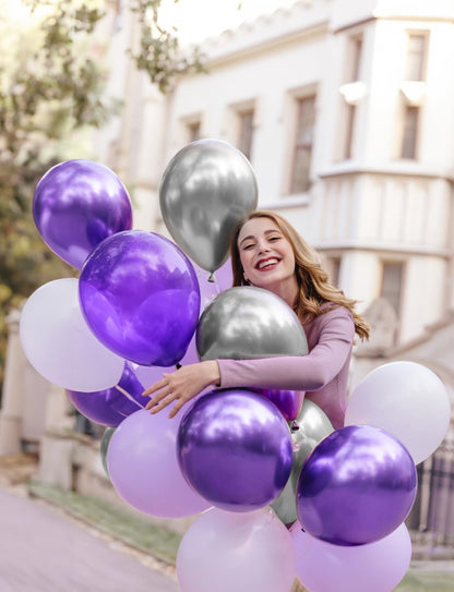 Skiennix 12-Inch Purple & Silver Balloons - 60pcs Pastel Lavender Confetti for Parties & Celebrations