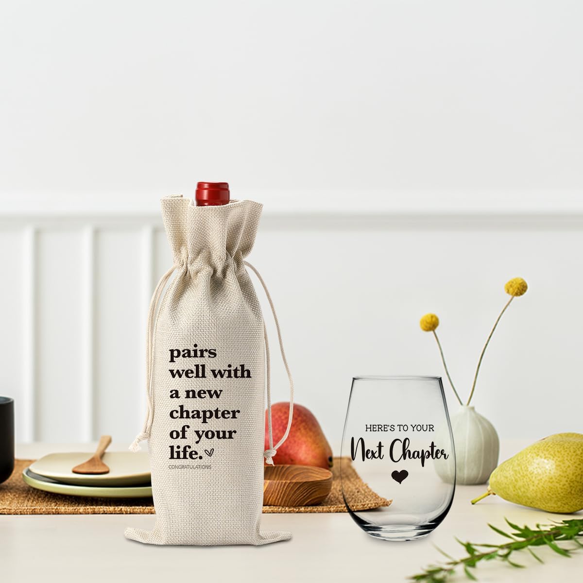 New Chapter Wine Bag Glass Set Farewell Gifts for coworkers Going Away Gift for Friends New Beginning New Business Owner New Job Gifts for Coworker Boss Teacher