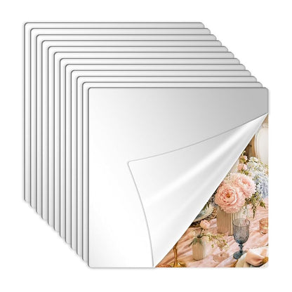 12-Inch Square Acrylic Mirror Tiles - 12Pcs Self-Adhesive Mirror Sheets for DIY Decor