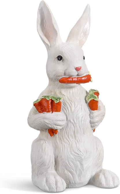 Yookeer 13-Inch Large Bunny Sculpture - Spring Resin Rabbit Figurine with Carrot for Easter Decor